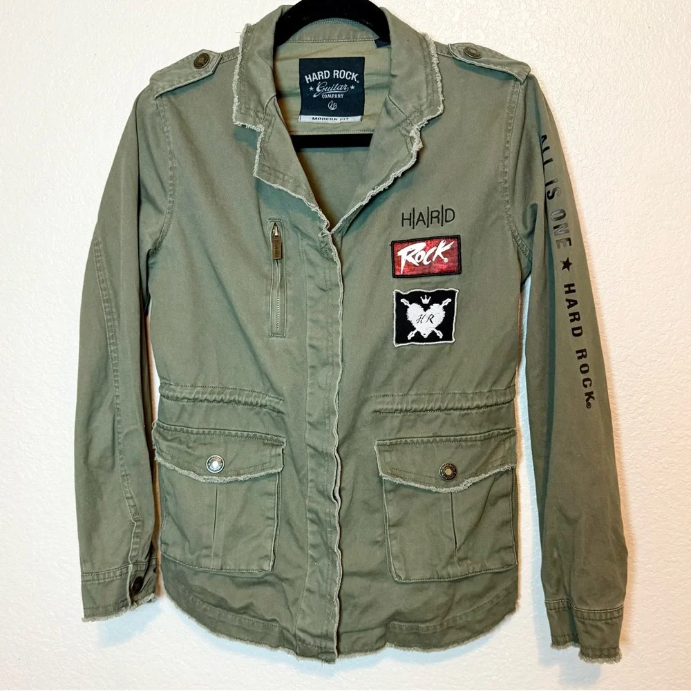 Hard Rock Laura Be Military Army Jacket With Patches Green Size Small